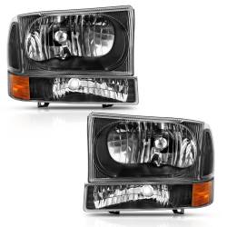 ANZO USA - Headlight Set Crystal Headlights Black Housing Clear Lens W/Corner Lights Pair Ford Trucks/SUVs 1999-2004 ANZO USA