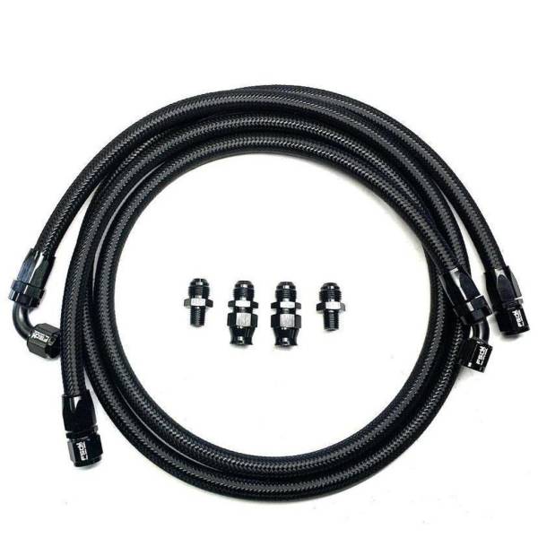 Full Send Diesel - 94-07 Dodge Cummins Stock Replacement Transmission Line Kit Black Braided Full Send Diesel Bypass Heat Exchanger