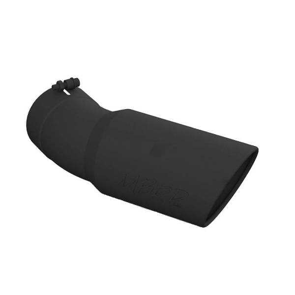 MBRP Exhaust - MBRP Exhaust Tip, 6 O.D., Angled Rolled End, 5 inlet, 15 1/2 in length, 30 degree bend, Black T5154BLK