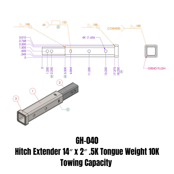 Gen Y Hitch - Hitch Extender 14 Inch x 2 Inch .5K TW 10K Towing Gen Y Hitch