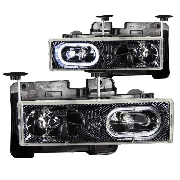 ANZO USA - Headlight Set Crystal w/Halo Clear Lens Carbon Housing Pair Not For Use W/Sealed Beam Headlights Does Not Fit Models With Sealed Beam Headlights Chevy/GMC Trucks/SUVs 1988-2000 ANZO USA