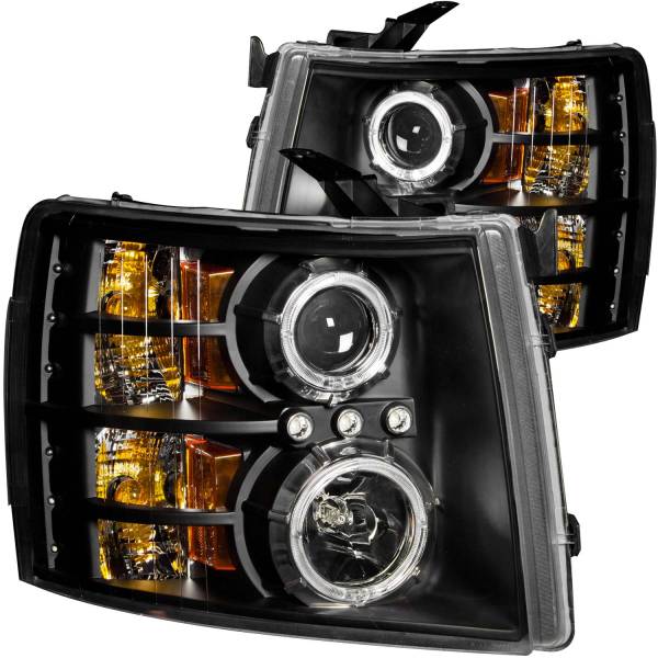ANZO USA - Headlight Set Projector w/Halo Clear Lens Black Housing Pair Chevrolet Silverado 1500 2007-2013, 2500 HD/3500 HD 2007-2014 ANZO USA