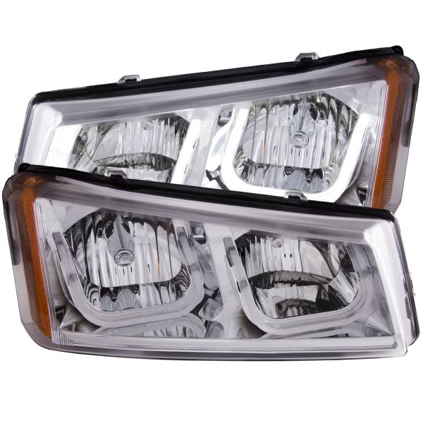 ANZO USA - Headlight Set Projector Clear Lens Chrome Housing Pair W/U-Bar Does Not Fit Avalanche Models With Body Cladding Chevrolet Avalanche 1500/Avalanche/Avalanche Silverado 2500 2003-2006, Chevrolet Silverado 1500/1500 HD/2500 HD/3500 2003-2007 ANZO USA