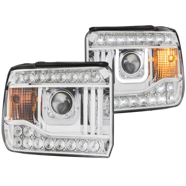 ANZO USA - Headlight Set Projector Clear Lens Chrome Housing Pair W/U-Bar GMC Sierra/1500 2014-2015, GMC Sierra 2500 HD/3500 HD 2015-2019 ANZO USA