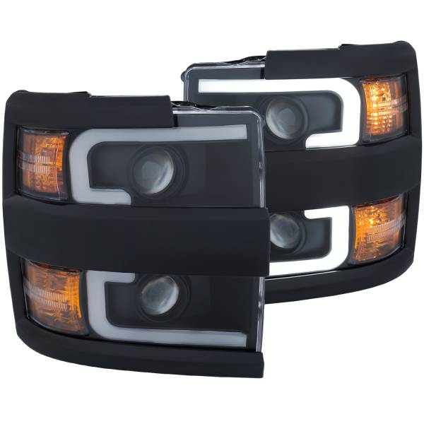 ANZO USA - Headlight Set Projector Clear Lens Plank Style Black Housing W/Amber Black Trim Pair Chevrolet Silverado 2500 HD/3500 HD 2015-2019 ANZO USA