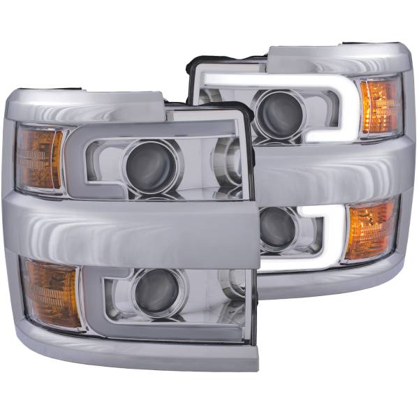 ANZO USA - Headlight Set Projector Clear Lens Plank Style Switchback Chrome Housing W/Amber Black Trim Pair Chevrolet Silverado 2500 HD/3500 HD 2015-2019 ANZO USA
