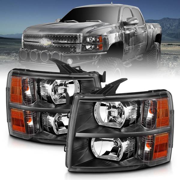 ANZO USA - Headlight Set Crystal Headlights Black Chevrolet Silverado 1500/3500 2007-2013, 1500 HD 2007, 2500/2500 HD/3500 HD 2007-2014 ANZO USA