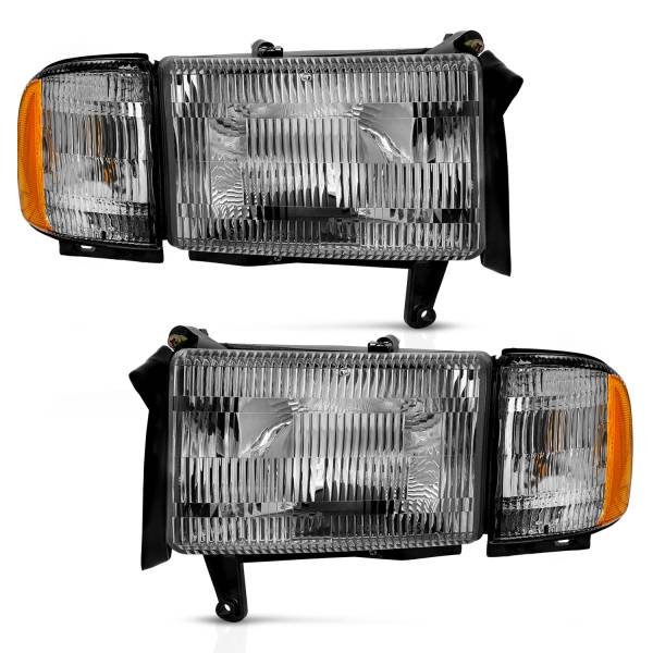 ANZO USA - Headlight Set Crystal Headlights Chrome Housing Clear Lens W/Corner Lights Pair (OE Replacement) Dodge Ram 1500/2500/3500 1994-2001 ANZO USA