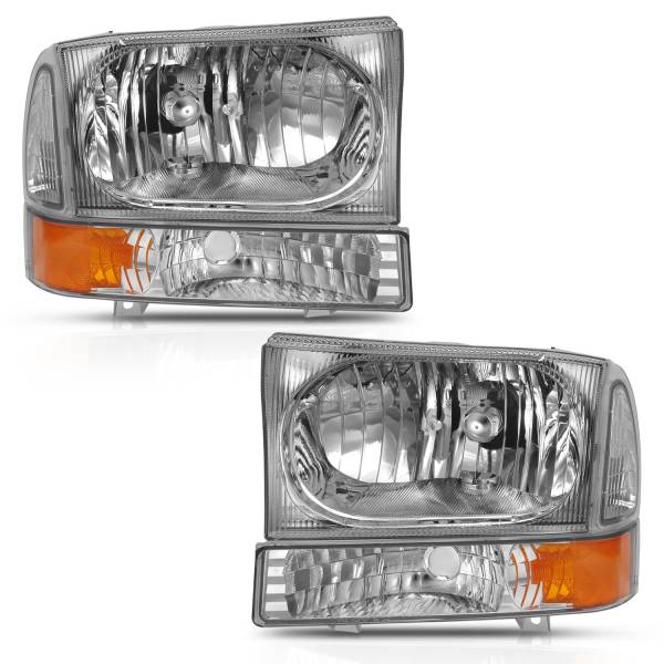 ANZO USA - Headlight Set Crystal Headlights Chrome Housing Clear Lens W/Corner Lights Pair Ford Trucks/SUVs 1999-2004 ANZO USA