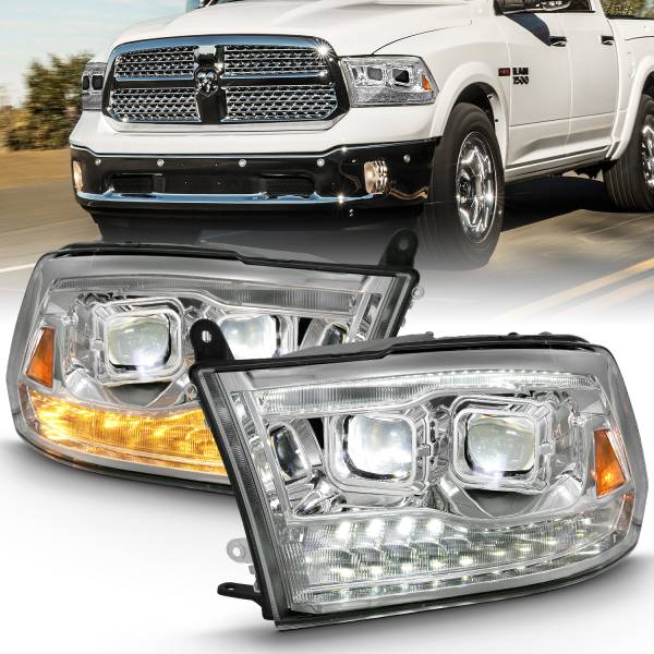 ANZO USA - LED Projector Headlights LED Projector Plank Style Switchback H.l Halo Chrome Amber (Oe Style)Ram 1500/2500/3500 2011-2018 ANZO USA