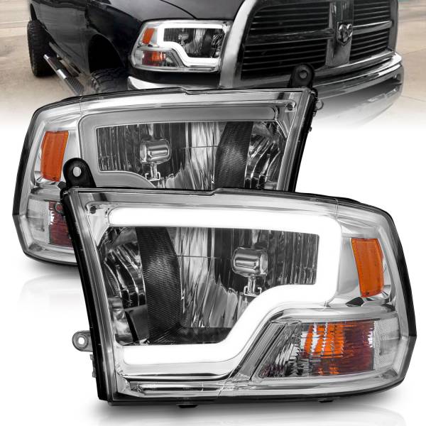 ANZO USA - Crystal Headlight Set W/ Light Bar Style Chrome Housing Clear Lens PairRam 1500/2500/3500 2011-2018 ANZO USA
