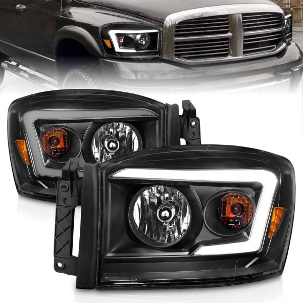 ANZO USA - Crystal Headlight Set W/ Light Bar Style Switchback Chrome Housing Clear Lens Pair Dodge Ram 1500/2500/3500 2006-2008 ANZO USA