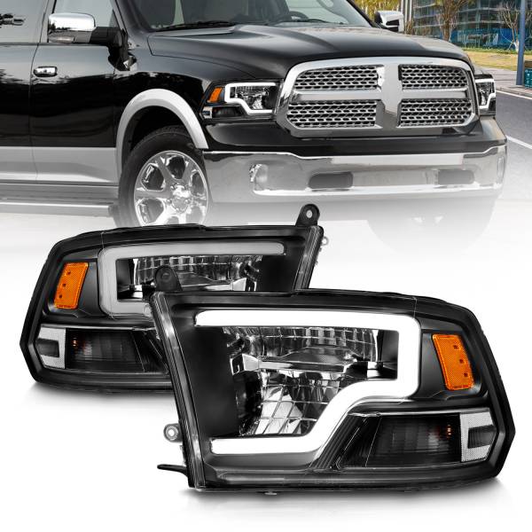 ANZO USA - LED Projector Headlights W/ Light Bar Style Black Housing Clear Lens PairRam 1500/2500/3500 2011-2018 ANZO USA