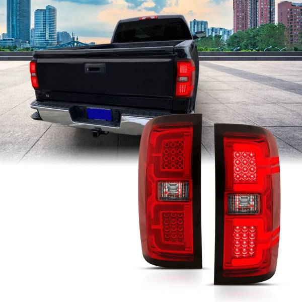 ANZO USA - Tail Light Led Taillights Red/Clear W/ Sequential Chevrolet Silverado 1500/2500 2014-2018, 2500 HD/3500 HD 2014-2019, 3500 2015-2018, GMC Sierra 3500 HD 2015-2019 ANZO USA