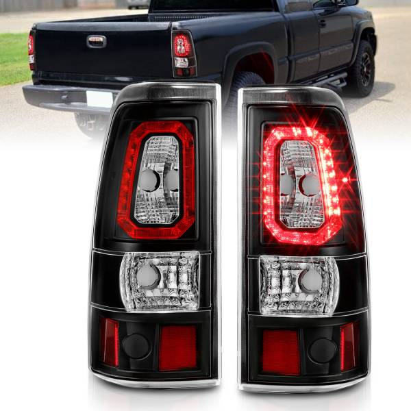ANZO USA - Tail Light Set LED Black Housing Clear Lens Pair Chevrolet Silverado 1500/2500 1999-2002, 1500 HD/2500 HD 2001-2002, 3500 2001-2003, GMC Sierra 1500 1999-2007, 1500 HD/2500 HD/3500 2001-2007, 2500 1999-2004 ANZO USA