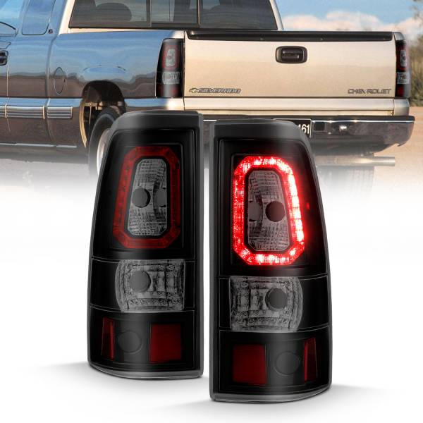 ANZO USA - Tail Light Set LED Black Housing Smoke Lens Pair Chevrolet Silverado 1500/2500 1999-2002, 1500 HD/2500 HD 2001-2002, 3500 2001-2003, GMC Sierra 1500 1999-2007, 1500 HD/2500 HD/3500 2001-2007, 2500 1999-2004 ANZO USA