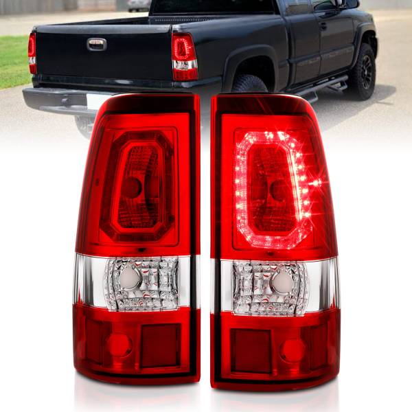 ANZO USA - Tail Light Set LED Chrome Housing Red Lens Pair Chevrolet Silverado 1500/2500 1999-2002, 1500 HD/2500 HD 2001-2002, 3500 2001-2003, GMC Sierra 1500 1999-2007, 1500 HD/2500 HD/3500 2001-2007, 2500 1999-2004 ANZO USA