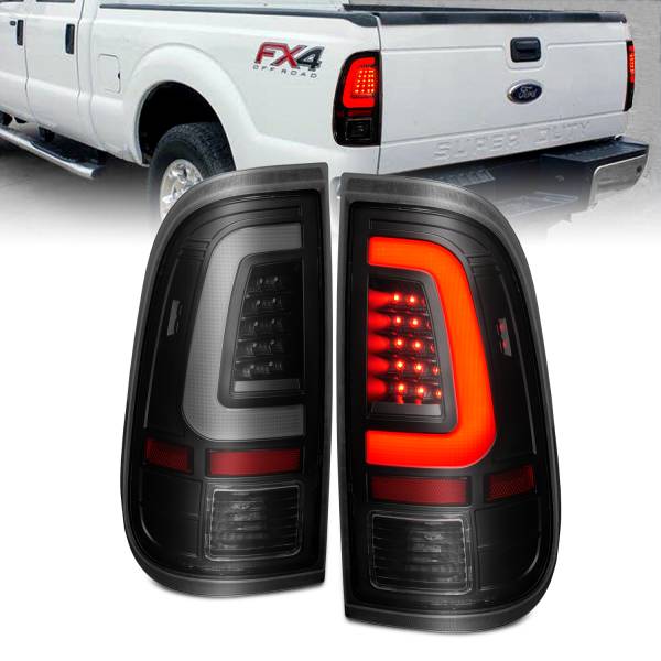 ANZO USA - Tail Light Set LED W/ Light Bar Style Black Housing Smoke Lens Pair Ford F-250 Super Duty/F-350/F-450/F-550 Super Duty 2008-2016 ANZO USA