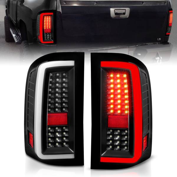 ANZO USA - Tail Light Set LED W/ Light Bar Style Black Housing Clear Lens Pair Chevrolet Silverado 1500/3500 2007-2013, 2500/2500 HD/3500 HD 2007-2014 ANZO USA