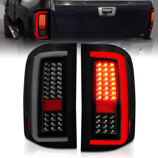 ANZO USA - Tail Light Set LED W/ Light Bar Style Black Housing Smoke Lens Pair Chevrolet Silverado 1500/3500 2007-2013, 2500/2500 HD/3500 HD 2007-2014 ANZO USA