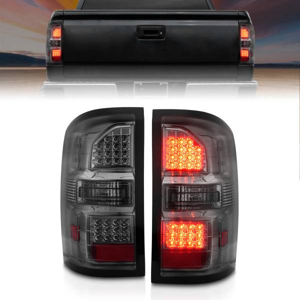 ANZO USA - Tail Light Set LED Chrome Housing Smoke Lens Pair GMC Sierra 1500 2015-2018, 2500 HD/3500 HD 2014-2018 ANZO USA
