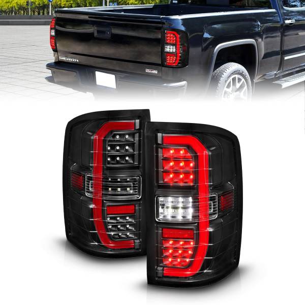 ANZO USA - Tail Light Set LED Tube Sequential Signal Black Housing Clear Lens Pair GMC Sierra 1500/2500 HD/3500 HD 2014-2019, 1500 Limited 2019 ANZO USA