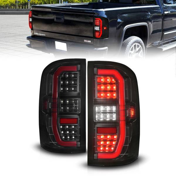 ANZO USA - Tail Light Set LED Tube Sequential Signal Black Housing Smoke Lens Pair GMC Sierra 1500/2500 HD/3500 HD 2014-2019, 1500 Limited 2019 ANZO USA