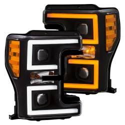 ANZO USA Projector Headlight Switchback w/plank style LED -  Black / Amber 2017 - 2019 Ford F250/ F350/ F450