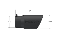 MBRP Exhaust - Exhaust Tip 6 Inch O.D. Angled Rolled End 5 Inch Inlet 12 Inch Length Black Coated MBRP - Image 2