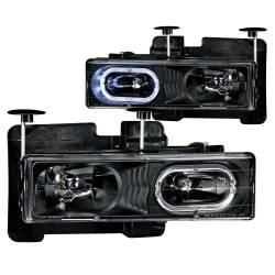 ANZO USA - Headlight Set Crystal w/Halo Clear Lens Black Housing Pair Not For Use W/Sealed Beam Headlights Does Not Fit Models With Sealed Beam Headlights Chevy/GMC Trucks/SUVs 1988-2000 ANZO USA - Image 1