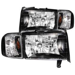 ANZO USA - Headlight Set Crystal Clear Lens Black Housing Pair Does Not Fit Ram Models With Sport Package Dodge Ram 1500 1994-2001 Ram 2500/3500 1994-2002 ANZO USA - Image 1