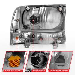 ANZO USA - Headlight Set Crystal Clear Lens Black Housing Pair 2 Pc Does Not Fit F-250 Light Duty Or Sealed Beam Models Ford Excursion 2000-2004, Ford F-250/F-350/F-450/F-550 Super Duty 1999-2004 ANZO USA - Image 7