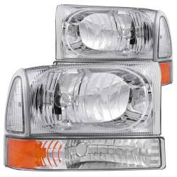 Headlight Set Crystal Clear Lens Chrome Housing Pair 2pc Not For Use W/Sealed Beam Headlights Does Not Fit F-250 Light Duty Or Sealed Beam Models Ford Excursion 2000-2004, Ford F-250/F-350/F-450/F-550 Super Duty 1999-2004 ANZO USA