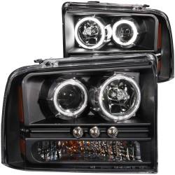 ANZO USA - Headlight Set Projector w/Halo Clear Lens Black Housing w/1 Pc. LED Strip Pair CCFL Does Not Fit F-250 Light Duty Or Sealed Beam Models Ford Excursion 2005, Ford F-250/F-350/F-450/F-550 Super Duty 2005-2007 ANZO USA - Image 1