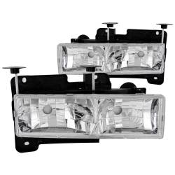 ANZO USA - Headlight Set Crystal Clear Lens Chrome Housing Pair W/O Bulbs Not For Use W/Sealed Beam Headlights Does Not Fit Models With Sealed Beam Headlights Chevy/GMC Trucks/SUVs 1988-2000 ANZO USA - Image 1