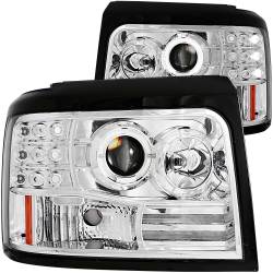 ANZO USA - Headlight Set Projector w/Halo Clear Lens Chrome Housing Pair W/Side Marker And Parking Lights Ford Bronco/F-150/F-250 1992-1996, Ford F-250 HD 1997, Ford F-350 1992-1998 ANZO USA - Image 1