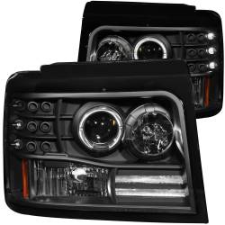ANZO USA - Headlight Set Projector w/Halo Clear Lens Black Housing Pair W/Side Marker And Parking Lights Ford Bronco/F-150/F-250 1992-1996, Ford F-250 HD 1997, Ford F-350 1992-1998 ANZO USA - Image 1