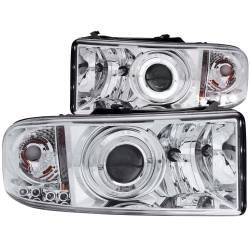 ANZO USA - Headlight Set Projector w/Halo Clear Lens Chrome Housing Pair Does Not Fit Ram Models With Sport Package Dodge Ram 1500 1994-2001, Dodge Ram 2500/3500 1994-2002 ANZO USA - Image 1