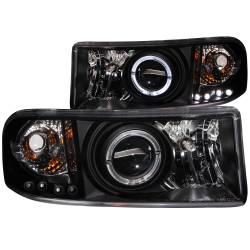 ANZO USA - Headlight Set Projector w/Halo Clear Lens Black Housing Pair Does Not Fit Ram Models With Sport Package Dodge Ram 1500 1994-2001, Dodge Ram 2500/3500 1994-2002 ANZO USA - Image 1