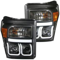 ANZO USA - Headlight Set Projector Clear Lens Black Housing Pair W/U-Bar Ford F-250 Super Duty/F-350/F-450 Super Duty 2011-2015 ANZO USA - Image 1