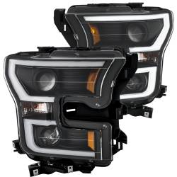 ANZO USA - Headlight Set Projector Amber Lens Black Housing Pair W/Plank Style Design Ford F-150 2015-2017 ANZO USA - Image 1
