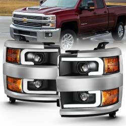ANZO USA - Projector Headlights W/ Plank Style Design Black W/ Amber Chevrolet Silverado 2500 HD/3500 HD 2015-2019 ANZO USA - Image 1
