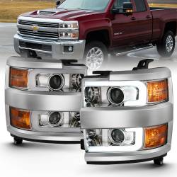 ANZO USA - Projector Headlights W/ Plank Style Design Chrome W/ Amber Chevrolet Silverado 2500 HD/3500 HD 2015-2019 ANZO USA - Image 1