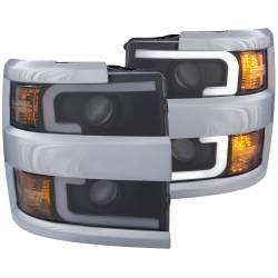 ANZO USA - Headlight Set Projector Clear Lens Plank Style Switchback Black Housing W/Amber Chrome Trim Pair Chevrolet Silverado 2500 HD/3500 HD 2015-2019 ANZO USA - Image 1