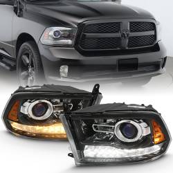 ANZO USA - Projector Headlights W/ Halo Projector Plank Style Switchback H.l Halo Black Amber (Oe Style)Ram 1500/2500/3500 2011-2018 ANZO USA - Image 1