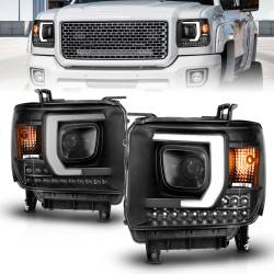 Projector Headlights Plank Style Black Housing W/DRL GMC Sierra/1500 2014-2015, GMC Sierra 2500 HD/3500 HD 2015-2019 ANZO USA
