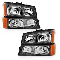 Headlight Set W/Signal Lights 4pcs Crystal Headlights Black Housing Clear Lens Chevrolet Silverado 1500/1500 HD/2500/2500 HD/3500 2003-2006 ANZO USA
