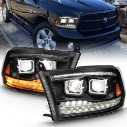 ANZO USA - LED Projector Headlights LED Projector Plank Style Switchback H.l Halo Black Amber (Oe Style)Ram 1500/2500/3500 2011-2018 ANZO USA - Image 1