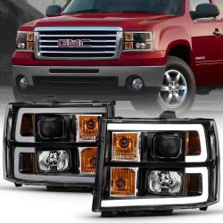 Projector Headlight Plank Style Black W/ Clear Lens Amber GMC Sierra 1500 2007-2013, 2500 HD/3500 HD 2007-2014 ANZO USA