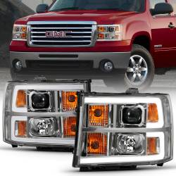 Projector Headlight Plank Style Chrome K W/ Clear Lens Amber GMC Sierra 1500 2007-2013, 2500 HD/3500 HD 2007-2014 ANZO USA